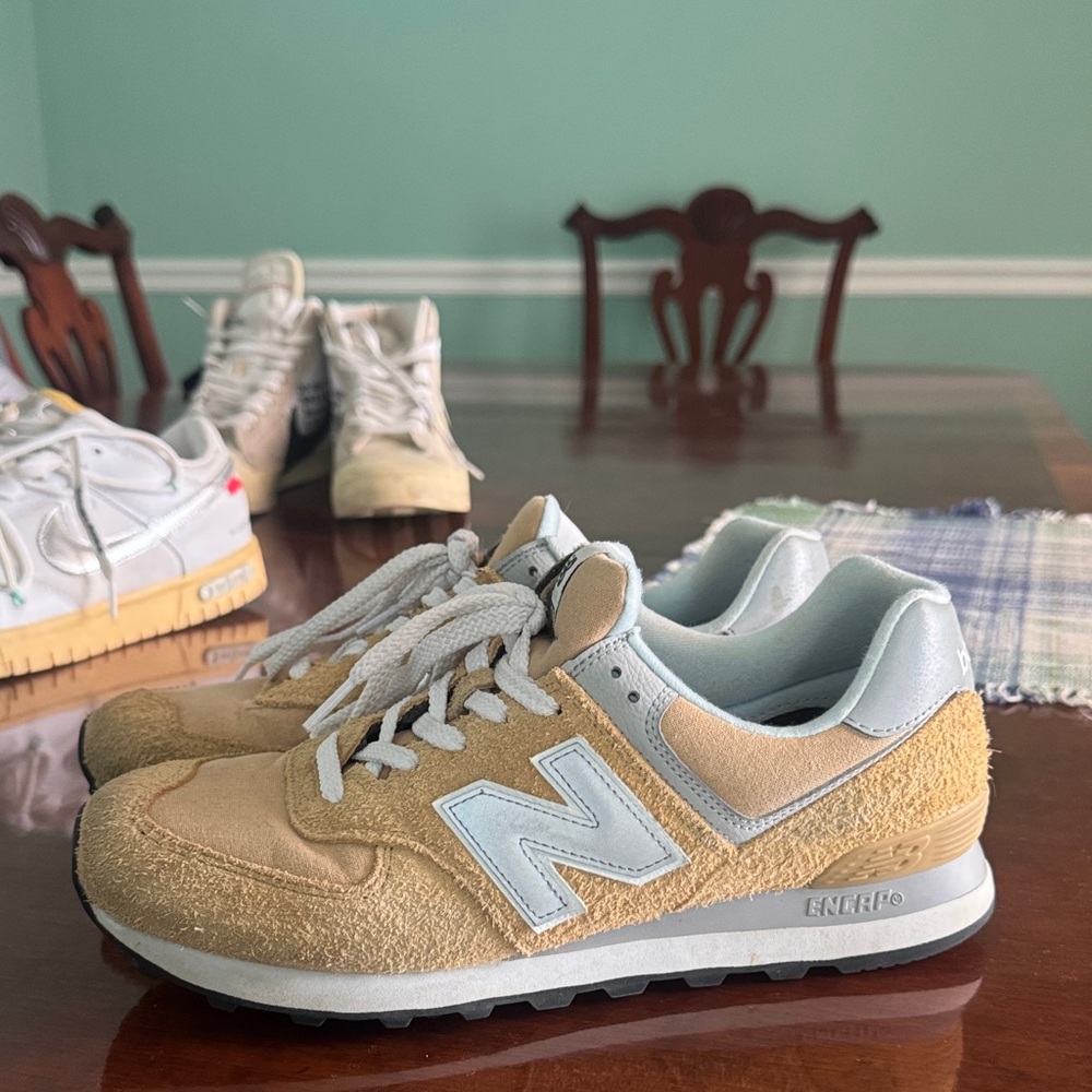 New Balance Beige and Light Gray Sneakers